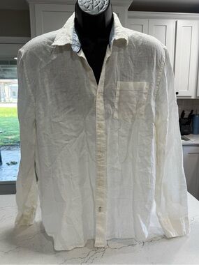 Panama Jack Men’s Linen Shirt XL White Solid Long Sleeve Button-Up